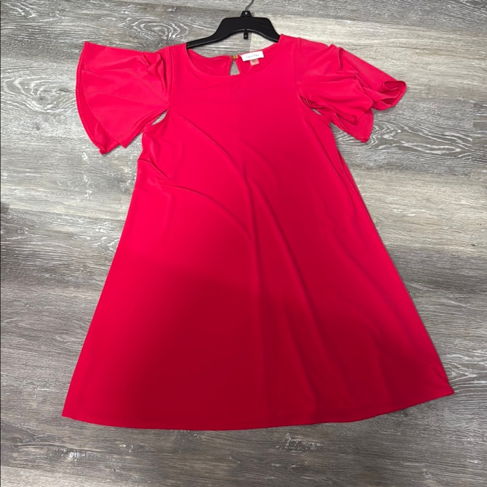 Calvin Klein Pink A-Line Maxi Dress with Flutter Sleeves